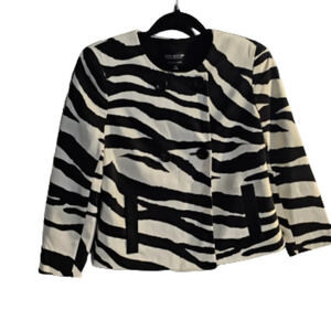 Jones New York Black and Ivory Double Breasted Zebra print Jacket NWT